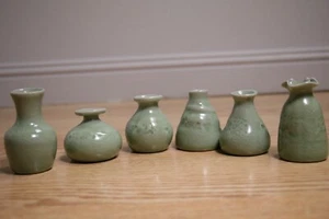 6x Celadon Glaze Green Crackle - 2.5" - 3" Tall Miniature Pots Pottery Lot - Picture 1 of 15
