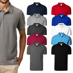Mens' Pique Polo Plain Polo Shirt Workwear 100% Cotton Short Sleeve Tops UK Sale - Picture 1 of 65