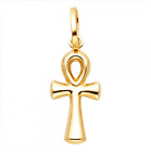 Small 14K Gold Ankh Cross Pendant Religious Charm Necklace Cruz Medalla Oro Real