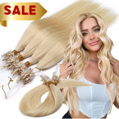 14"-24" THICK Russian Human Remy Loop Micro Ring Tips Beads Hair Extensions 200S - Image 1 of 4