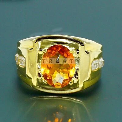Anillo citrino corte ovalado con plata de ley 925 chapado en oro para hombre #278 * Foto 1 de 4