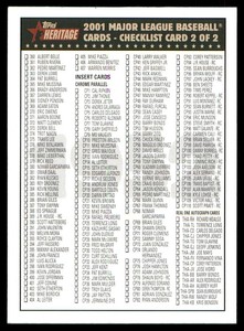 2001 Topps Heritage (B) Checklist 2 of 2 #NNO NM+ Or Better