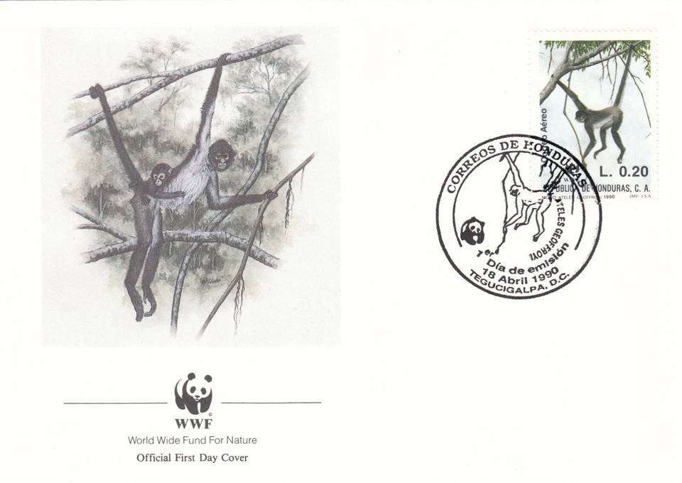 Monkeys WWF Honduras FDC 1990 #2 (130488)  - Image 1 of 1