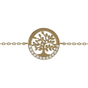 Bracelet Arbre de Vie Plaqué Or 18 carats et Oxydes Zirconium - Longueur 19 cm - Picture 1 of 5