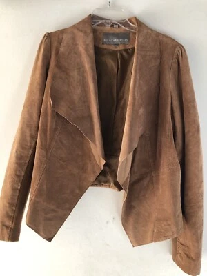 Chaqueta de gamuza Bod & Christensen para mujer de cuero camel frente abierto solapas grandes XL Foto 1 de 4
