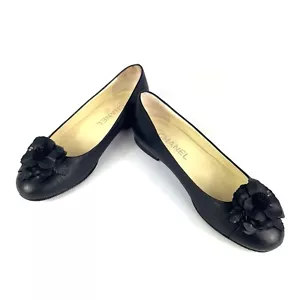Chanel Pump G29682 Cuero Camelia Negro 23.5cm 6.5 36 1/2C Excelente Estado - Imagen 1 de 19