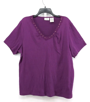 White Stag Shirt Womens Size 18/20W Purple Accented Neckline Short Sleeve Top - Image 1 of 4