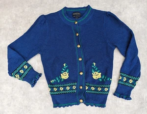Herman Geist Cardigan Womens Large Embroidered Floral Knit 90s Vtg Grandma L - Picture 1 of 9