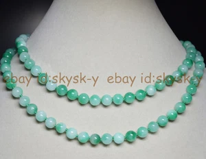 Natural 8mm Multicolor Green Jade Gems Round Beads Necklace Long 36'' No Clasp - Picture 1 of 5