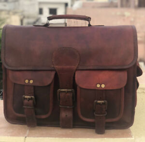 18" Vintage Leather Warranty Messenger Shoulder Men Satchel Laptop Briefcase Bag