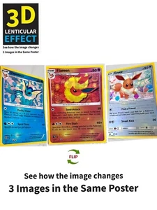 Póster Pokémon-Eevee, Vaporeon, Flareon-3D efecto lenticular abatible 3D, 3 en uno - Imagen 1 de 9