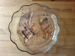 Mikasa Glass Serving Christmas Platter 14" Fluted Edge Ice Skate Bears Winter - Picture 1 of 9