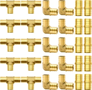 30 piezas de accesorios PEX de 3/4", juego de acoplamientos rectos TEE de codo, ajuste de crimpado de latón PEX - Imagen 1 de 7