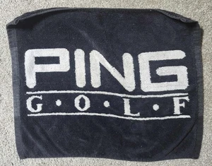 RARE! VINTAGE! PING ⛳ GOLF BAG TOWEL ⛳ BLACK WHITE ⛳ BAG HOOK ⛳ 17.5" X 14" - Picture 1 of 2