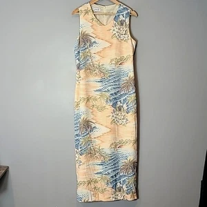 Vintage Midi Maxi Dress Beach Print Vacation Resort Comfy Wedding Size 10 Summer - Picture 1 of 11