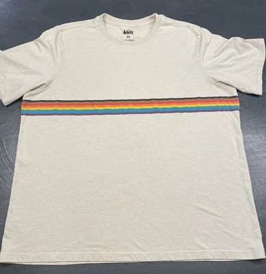 REI Outside With Pride Khaki Tshirt XL Rainbow Stripe - Image 1 of 4