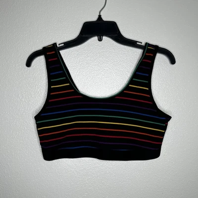 Sujetador deportivo a rayas negro/multicolor TORRID para mujer talla 1 1X usado en excelente estado Foto 1 de 4