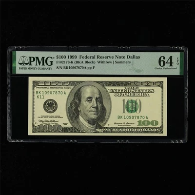1999 Federal Reserve Note Dallas 100 Dollars Fr#2176-K PMG 64 EPQ Choice UNC - Image 1 of 4