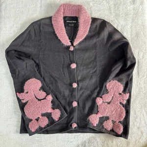 Cardigan Michael Simon nero rosa barboncino misto mohair collo sciallato medio RARO - Foto 1 di 5
