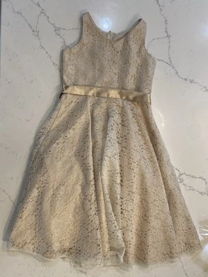 Good Girl USA Girls Dress Size 12 Gold Lace Dressy Wedding Formal Flare Tie - Image 1 of 4