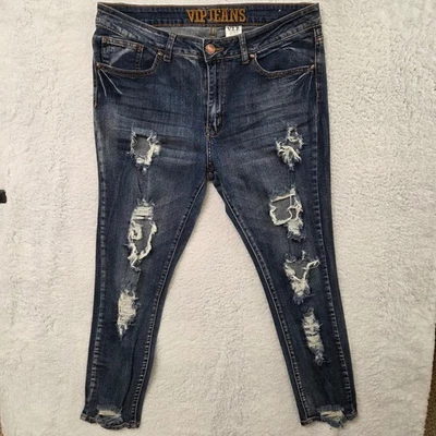 Pantalones de mezclilla ajustados VIP JEANS para mujer azul desgastado talla 15 16 Foto 1 de 4