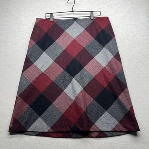 Vintage Gap Wollmischung kariert A-Linie Rock Knie burgunderrot grau Academia adrett Größe 16 - Bild 1 von 9