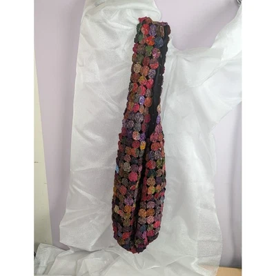 Boho Multicolor Thai Silk yo-yo Floral Hobo Bag Purse Handcrafted Shoulder Bag - Image 1 of 4