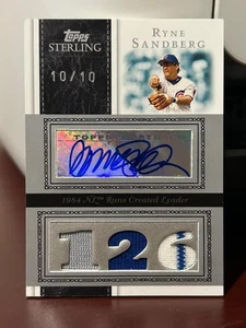 2008 Topps Sterling RYNE SANDBERG AUTO Triple Game Worn Jersey Cubs /10 1/1 🔥 - Picture 1 of 1