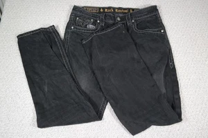 Rock Revival Jeans Herren 34 schwarz Chopper gerade bestickt Taschen Denim - Bild 1 von 7