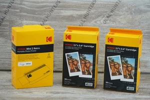 Kodak Mini 2 Retro Portable 4PASS Photo Printer Bundle 68 Sheets Bluetooth Black - Picture 1 of 2