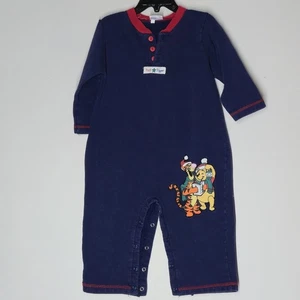 Vintage 90s Pooh & Tigger Baby 18M Blue One-Piece Christmas Holiday Romper - Picture 1 of 7