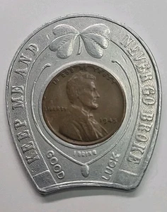 Encased 1945 Wheat Cent Penny Good Luck Token Hohenadel Beer Phila. PA - Picture 1 of 7