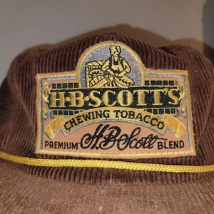 H.B. Scotts Chewing Tobacco Brown Corduroy Hat Cap Vintage Snap No Foam - Picture 1 of 9
