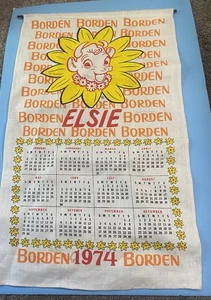 Vintage Linen Large KITCHEN Wall CALENDAR ~ 1974 ~Borden's Elsie the Cow - Picture 1 of 9