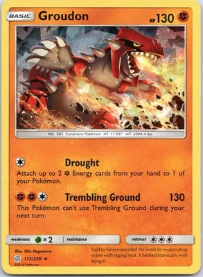 Pokémon TCG Groudon Sun & Moon - Cosmic Eclipse 113/236 Regular Rare Cracked Ice - Image 1 of 2