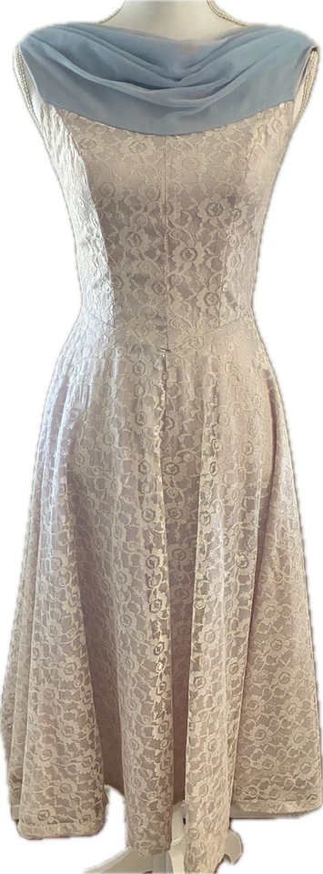 VINTAGE Handmade Party Dress with Chiffon Collar Drape - Image 1 of 4