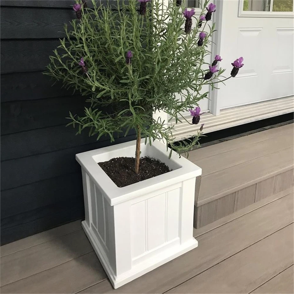 Mayne Cape Cod 14x14" Square Coastal Plastic Planter in White - Image 1 of 4