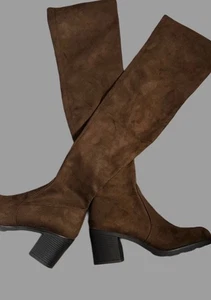 Botas Graceland Marrón Hasta el Muslo Imitación Gamuza Tacón Grueso Talla EU 41 - Imagen 1 de 7
