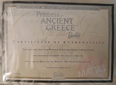 Princess Of Ancient Greece Barbie Certificate of Authenticity & Passport ONLY  - Image 1 of 2