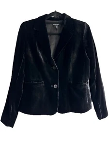 EILEEN FISHER Women’s Black Velvet Notch Lapel Double Button Blazer Sz 4 - Picture 1 of 7