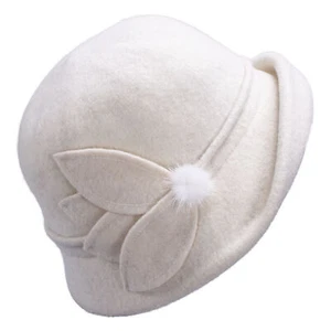 Women Retro Floral Upturn Brim Cloche Wool Bucket Winter Church Wedding Hat A474 - Picture 1 of 60