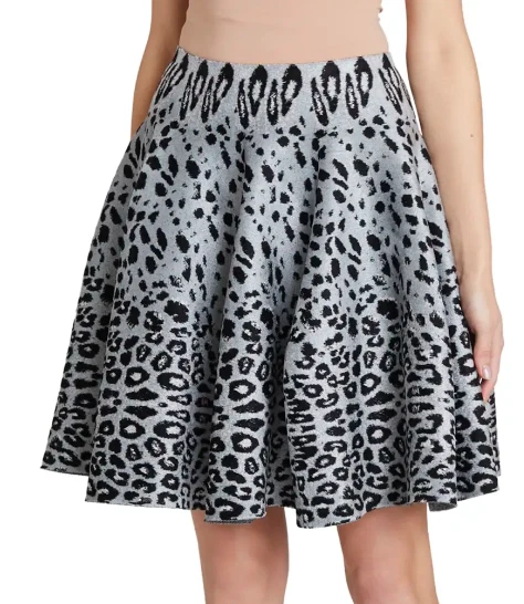 Alaia STAINED Gray Animal Print Velour Jacquard Flare Short Skirt sz 44 - Image 1 of 4