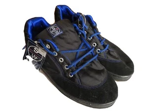 Scarpe sportive nuove con etichette BHS uomo/unisex taglia 8 scarpe da ginnastica nere scamosciate e nylon lacci blu - Foto 1 di 6