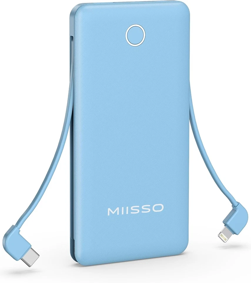 Carregador portátil fino Miisso 10000mAh com cabo embutido 4 saídas USB tipo C - Imagem 1 de 1