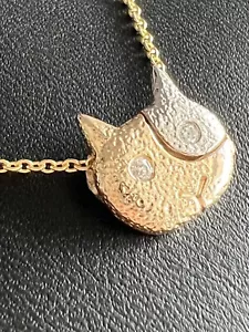 Ciondolo Gatto Diamante Oro Giallo 14K Naturale .04CT G/VS1 Catena Oro 14K 16" -NUOVO - Foto 1 di 12