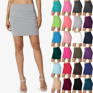 TheMogan Double Layer High Waisted Casual Stretch Jersey Bodycon Mini Skirt - Picture 1 of 80