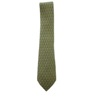 Corbata HERMES Seda Verde Amarillo Logo vendedor de Japón N0121 28 Hecha en Francia - Imagen 1 de 5
