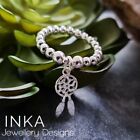 Inka Sterling Silver Stacking Stretch Ring Thumb Ring & Mini Dreamcatcher Charm