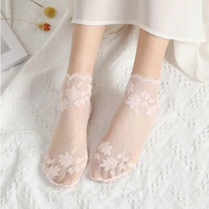 Summer Lolita Ankle Socks - Non-slip Lace Boat Sock Women Fashion Footwear 5pair - Picture 1 of 20