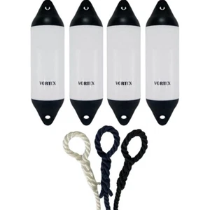 4 x HURRICANE Vortex Boat Fenders: White PM02 - FREE SPLICED END 10MM ROPE - Picture 1 of 2